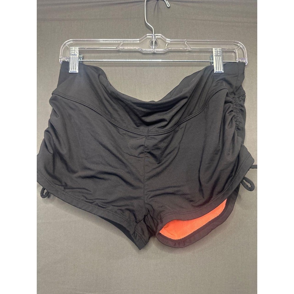 Athleta Womens L Black Scrunch Swim Shorts Ruched Side Tie Coral Lined
